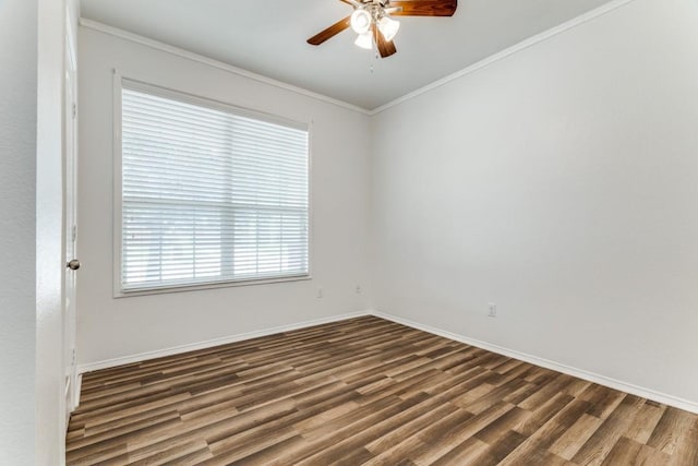 4908 Blue Top Dr, Fort Worth, TX 76179 - unfurnished room featuring a ceiling fan, dark wood-style flooring, and ornamental molding