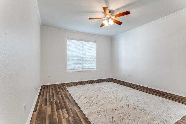 4908 Blue Top Dr, Fort Worth, TX 76179 - spare room featuring dark wood-style flooring, ceiling fan, and crown molding