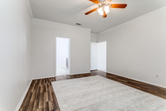 4908 Blue Top Dr, Fort Worth, TX 76179 - empty room featuring wood finished floors, ornamental molding, and a ceiling fan