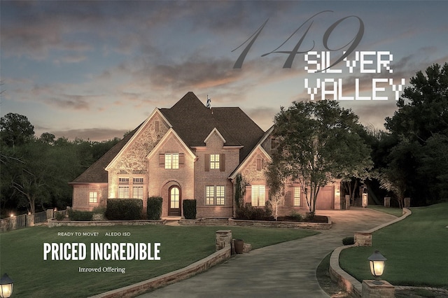 149 Silver Valley Ln, Fort Worth, TX 76108 - view of front of property featuring brick siding, a front yard, a garage, and a shingled roof