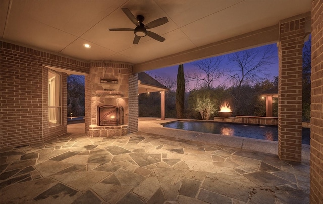 149 Silver Valley Ln, Fort Worth, TX 76108 - view of patio featuring an outdoor stone fireplace, an outdoor pool, and a ceiling fan