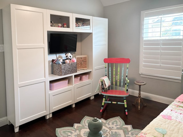 2209 Riviera Dr, Little Elm, TX 75068 - bedroom featuring dark wood-style flooring and vaulted ceiling