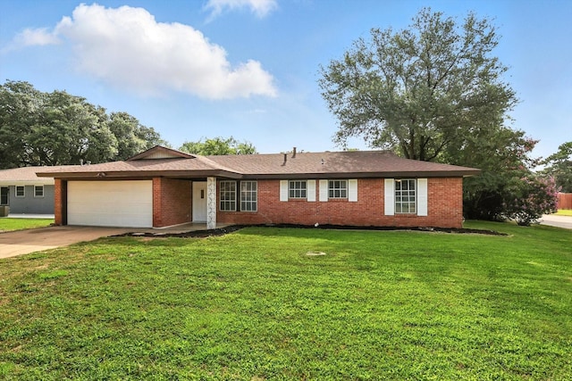 200 Arcadia St, Hurst, TX 76053 - ranch-style house with a garage, brick siding, driveway, and a front yard