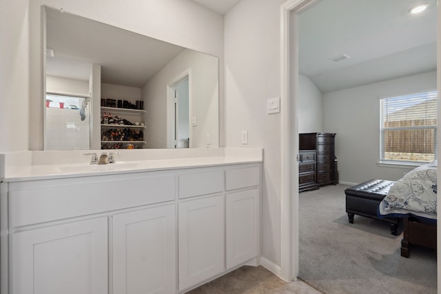5912 Piedrosa Ct, Denton, TX 76226 - full bath featuring vanity and vaulted ceiling