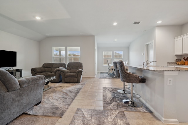 5912 Piedrosa Ct, Denton, TX 76226 - living room with plenty of natural light, light tile patterned flooring, and recessed lighting