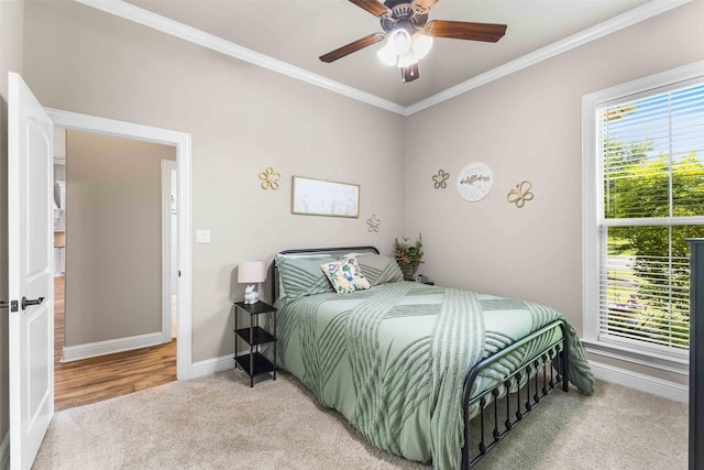 10309 Creekside Ln, Waco, TX 76712 - carpeted bedroom featuring ornamental molding and ceiling fan