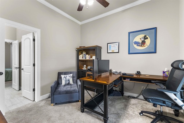 10309 Creekside Ln, Waco, TX 76712 - office space featuring crown molding, ceiling fan, and carpet flooring