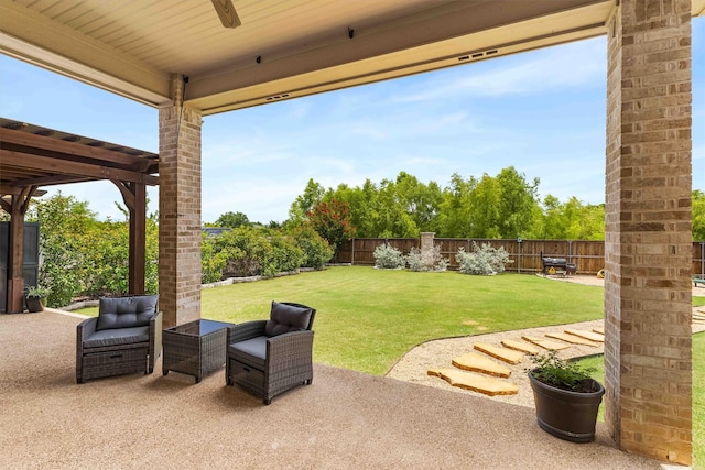 10309 Creekside Ln, Waco, TX 76712 - fenced backyard with a patio area and ceiling fan