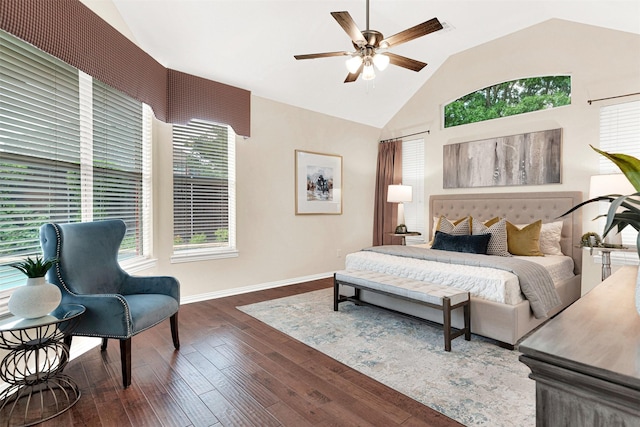 5405 Enfield Dr, Richardson, TX 75082 - bedroom featuring vaulted ceiling, wood-type flooring, and ceiling fan