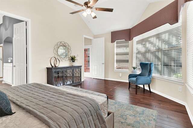 5405 Enfield Dr, Richardson, TX 75082 - bedroom with hardwood / wood-style floors, ceiling fan, and high vaulted ceiling