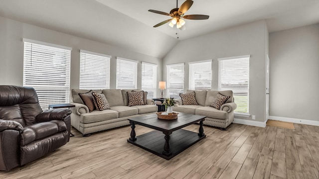 602 Franklin Ln, Lavon, TX 75166 - living room with vaulted ceiling, a ceiling fan, and light wood-style flooring