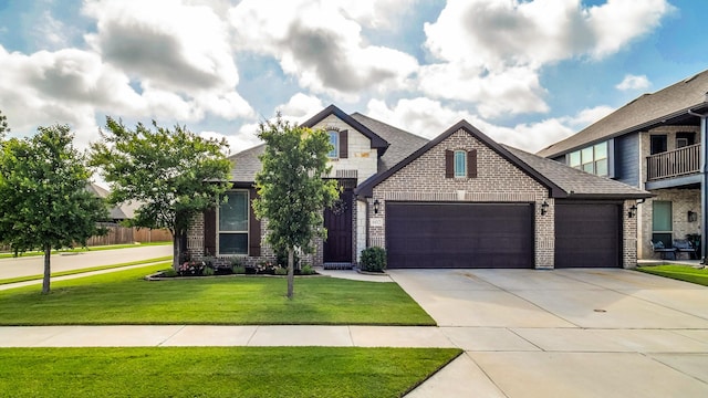 602 Franklin Ln, Lavon, TX 75166 - view of front of home featuring brick siding, driveway, an attached garage, a front lawn, and roof with shingles