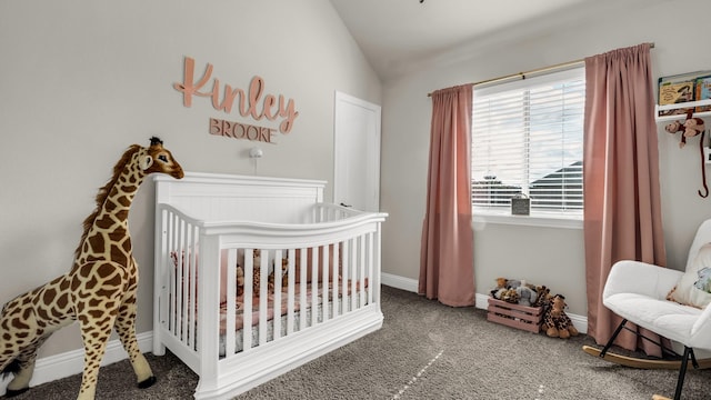 602 Franklin Ln, Lavon, TX 75166 - carpeted bedroom featuring a crib and vaulted ceiling