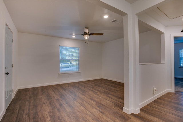431 S Locust St, Mesquite, TX 75149 - empty room featuring wood finished floors, ceiling fan, recessed lighting, and attic access