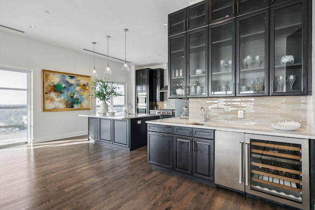 2800 Lakeside Pkwy Unit 1502, Flower Mound, TX 75022 - indoor wet bar featuring beverage cooler, decorative backsplash, and healthy amount of natural light