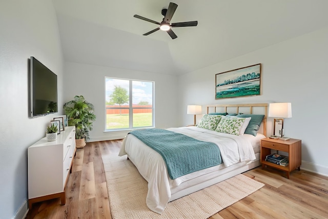 123 Rolling Spring Dr, Aledo, TX 76008 - bedroom with lofted ceiling, light wood finished floors, and ceiling fan