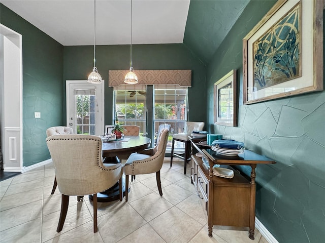 2629 Valley Creek Trl, Mckinney, TX 75072 - dining space featuring vaulted ceiling and light tile patterned flooring