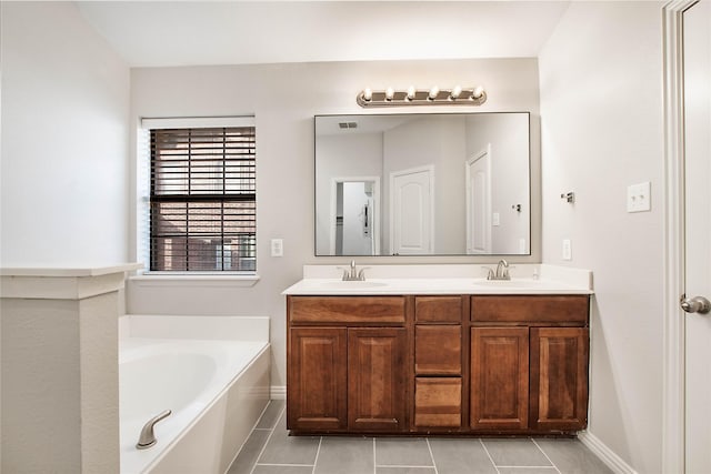 1511 Biltmore Ln, Irving, TX 75063 - bathroom featuring double vanity, a bath, and tile patterned flooring