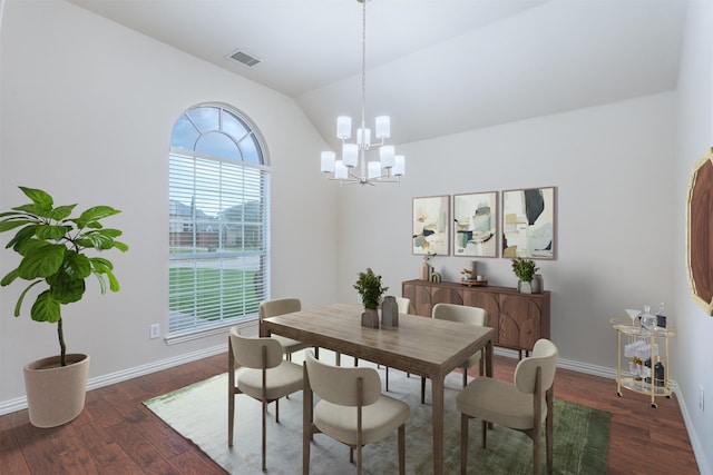 1017 Nickerson Ln, Plano, TX 75094 - dining space with a chandelier, vaulted ceiling, and wood finished floors