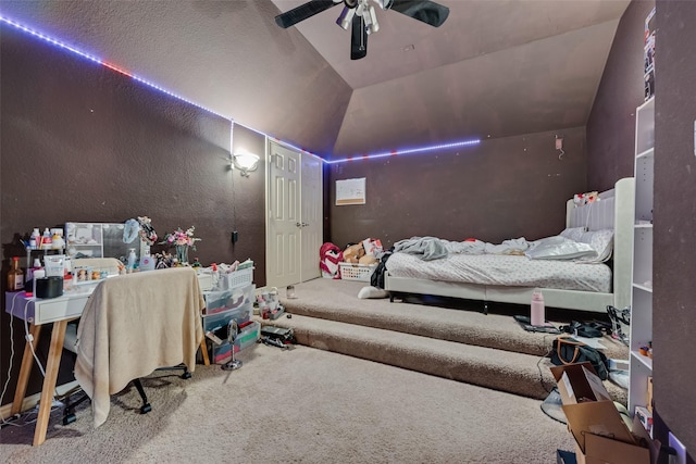 461 Running Water Trl, Fort Worth, TX 76131 - carpeted bedroom with lofted ceiling and ceiling fan