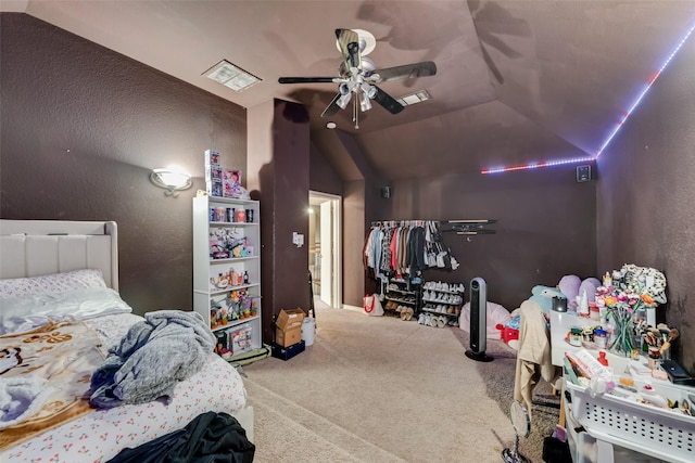 461 Running Water Trl, Fort Worth, TX 76131 - bedroom featuring carpet, vaulted ceiling, and ceiling fan