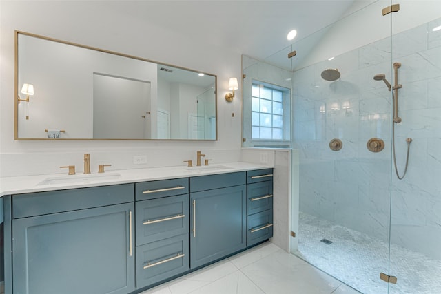 4508 Crystal Mountain Dr, Richardson, TX 75082 - full bath with double vanity and a marble finish shower