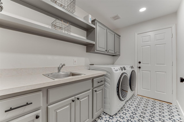 4508 Crystal Mountain Dr, Richardson, TX 75082 - laundry room with washing machine and dryer, cabinet space, recessed lighting, and light floors