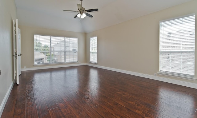 2505 Hunters Run Dr, Plano, TX 75025 - spare room featuring ceiling fan, wood finished floors, and lofted ceiling