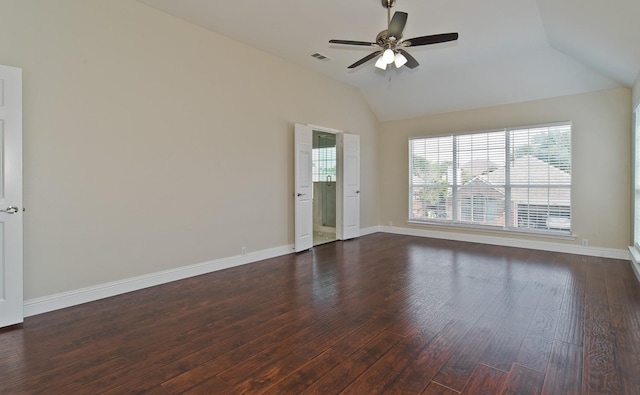 2505 Hunters Run Dr, Plano, TX 75025 - unfurnished room with wood finished floors, vaulted ceiling, and ceiling fan