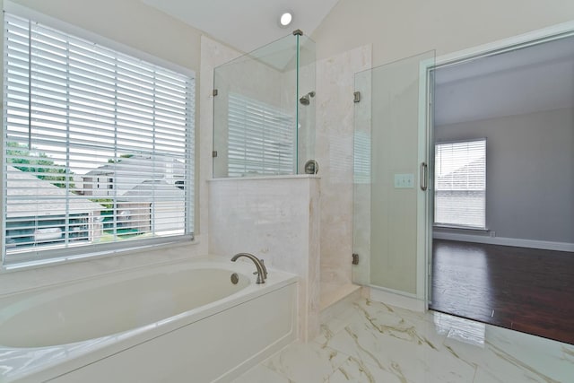 2505 Hunters Run Dr, Plano, TX 75025 - full bathroom featuring a bath, a shower stall, and marble finish floors