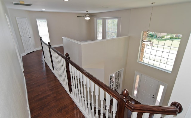 2505 Hunters Run Dr, Plano, TX 75025 - hall with an upstairs landing, hardwood / wood-style floors, and recessed lighting