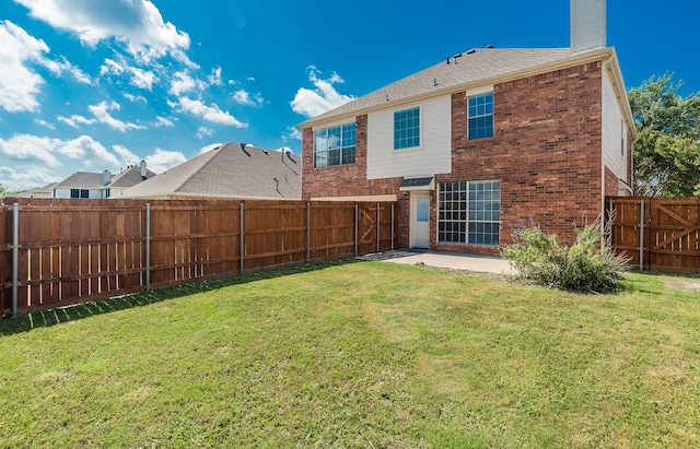 2505 Hunters Run Dr, Plano, TX 75025 - rear view of property with a patio area, a fenced backyard, brick siding, and a chimney