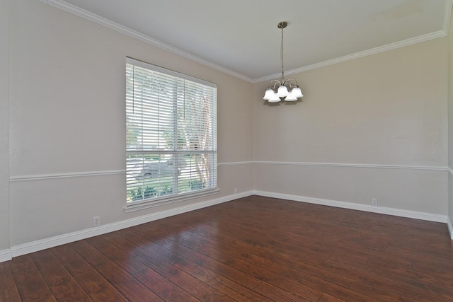 2505 Hunters Run Dr, Plano, TX 75025 - empty room with a chandelier, dark wood-style flooring, and ornamental molding
