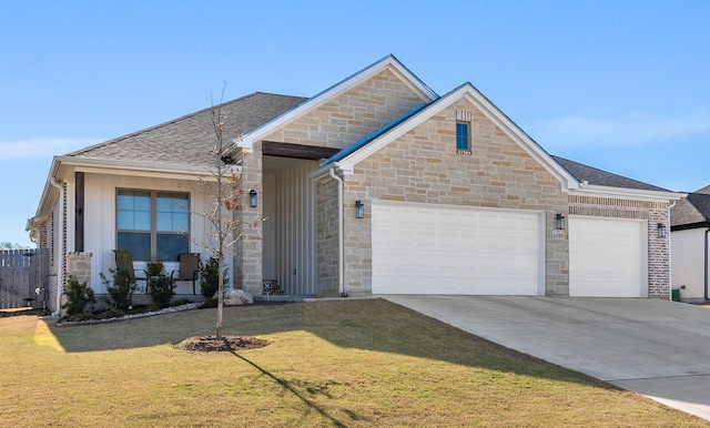6105 Parma Ln, Temple, TX 76502 - view of front facade with a garage, stone siding, concrete driveway, a front lawn, and roof with shingles