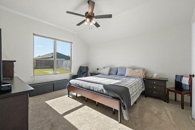 6105 Parma Ln, Temple, TX 76502 - bedroom with carpet, vaulted ceiling, crown molding, and ceiling fan