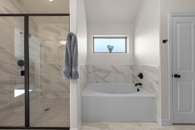 6105 Parma Ln, Temple, TX 76502 - full bathroom featuring a bath, a stall shower, and marble look tiles