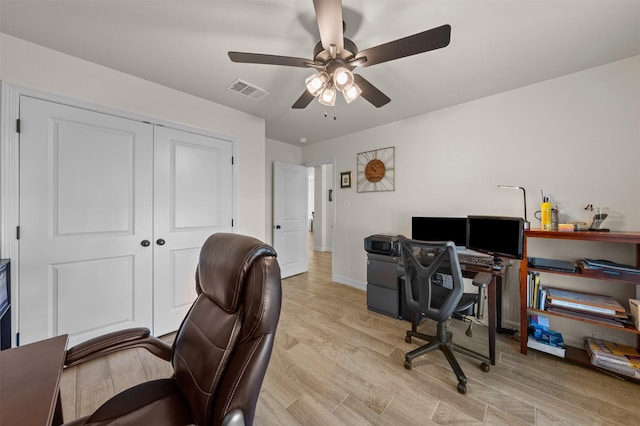 6105 Parma Ln, Temple, TX 76502 - office area featuring a ceiling fan and light wood-style floors