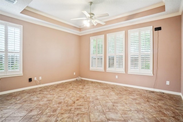 448 Shade Tree Cir, Hurst, TX 76054 - empty room with a raised ceiling, a ceiling fan, and crown molding