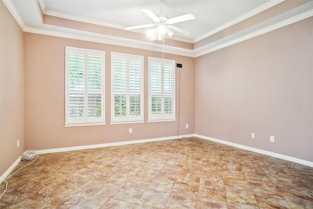 448 Shade Tree Cir, Hurst, TX 76054 - spare room with crown molding, ceiling fan, and a raised ceiling