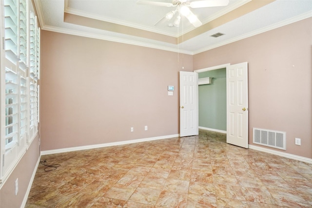 448 Shade Tree Cir, Hurst, TX 76054 - spare room with a tray ceiling, ceiling fan, and crown molding