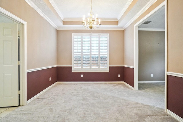 448 Shade Tree Cir, Hurst, TX 76054 - carpeted spare room with a chandelier, ornamental molding, and a tray ceiling