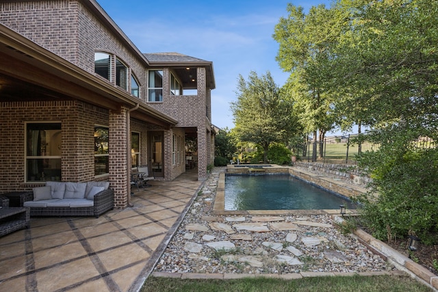 9741 Blanco Dr, Lantana, TX 76226 - outdoor pool with an in-ground hot tub, a patio area, a fenced backyard, and an outdoor hangout area