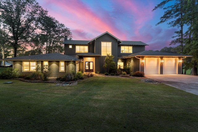 548 Winding Ln, Mount Vernon, TX 75457 - traditional-style house featuring board and batten siding, an attached garage, concrete driveway, a yard, and a chimney