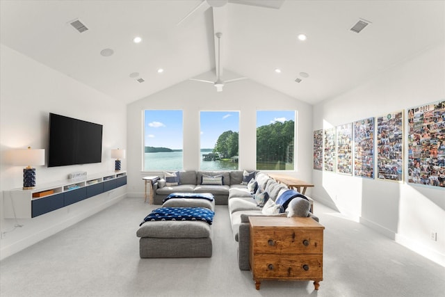 548 Winding Ln, Mount Vernon, TX 75457 - living area with ceiling fan, light colored carpet, and recessed lighting