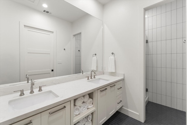 548 Winding Ln, Mount Vernon, TX 75457 - full bath featuring double vanity, a shower, tile patterned floors, and recessed lighting