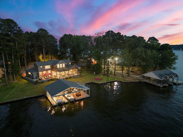 548 Winding Ln, Mount Vernon, TX 75457 - dock featuring boat lift, a water view, and a yard