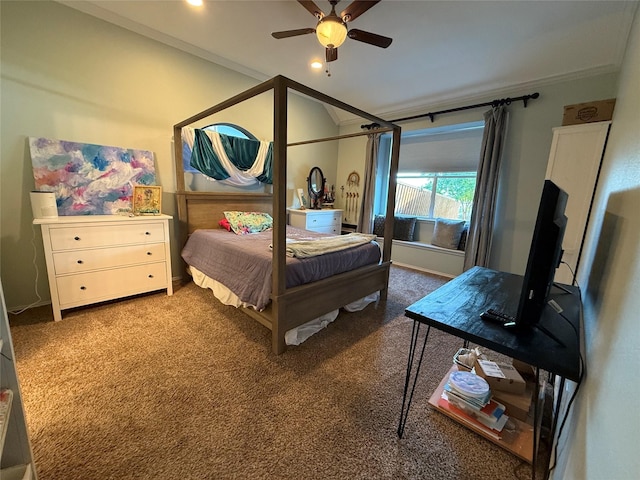 12763 Cardinal Creek Dr, Frisco, TX 75033 - bedroom featuring carpet flooring, ornamental molding, ceiling fan, recessed lighting, and vaulted ceiling
