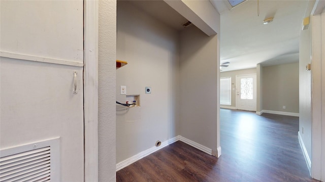 615 Royal Crest Dr, Mesquite, TX 75149 - laundry room featuring electric dryer hookup, dark wood-style flooring, and hookup for a washing machine