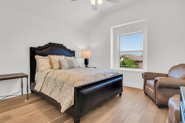 7432 Wispy Willow Ln, Little Elm, TX 76227 - bedroom featuring lofted ceiling, light wood finished floors, and a ceiling fan