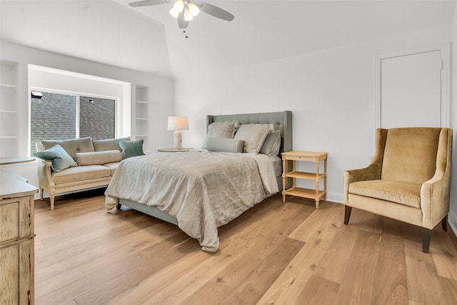 7432 Wispy Willow Ln, Little Elm, TX 76227 - bedroom featuring lofted ceiling, light wood-type flooring, and ceiling fan